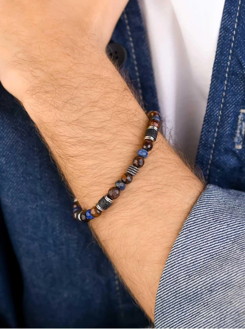 Bransoletka męska, Tygrysie Oko, Sodalit, stal S109253S00