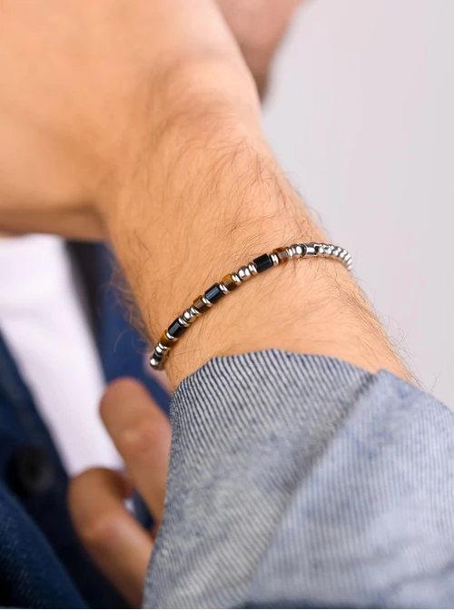 Bransoletka męska, Tygrysie Oko, stal S109206S00