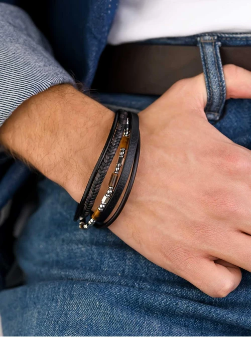 Bransoletka męska, Tygrysie Oko, stal S109281S00