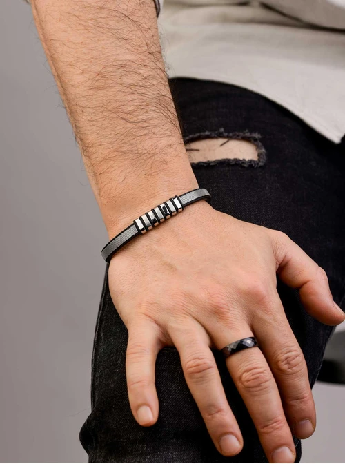 Bransoletka męska, czarny, stal S109297S01