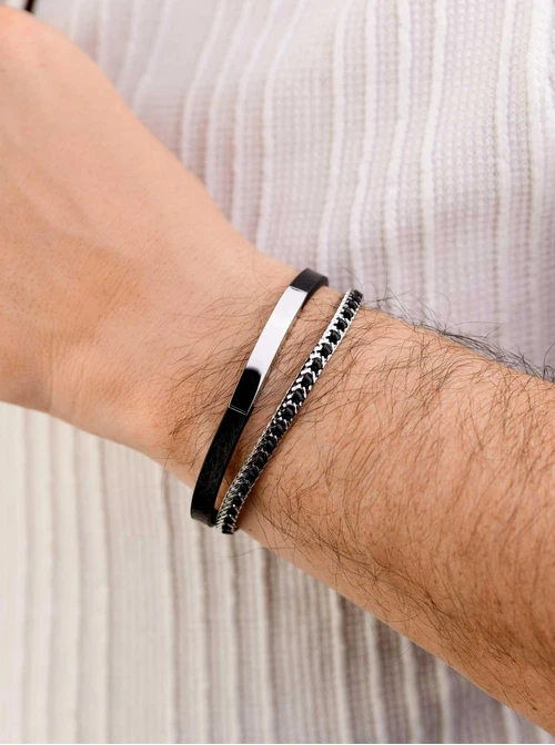 Bransoletka męska, czarny, stal S109304S01