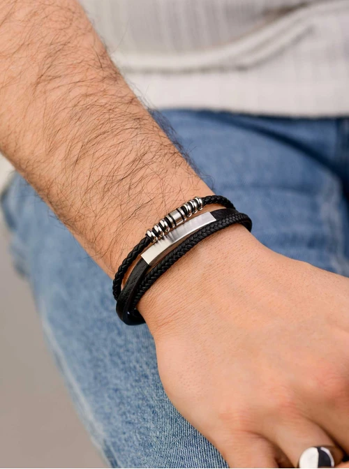 Bransoletka męska, czarny, stal S109305S01