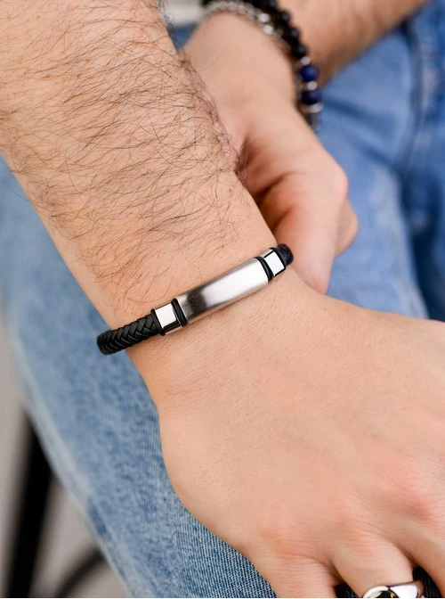 Bransoletka męska, czarny, stal S109322S01