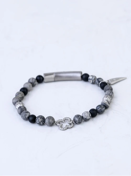 Bransoletka męska, koniczyna, skrzydło, Jaspis, stal S109224S00