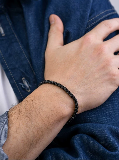 Bransoletka męska, łańcuch, czarny, stal S107976S01