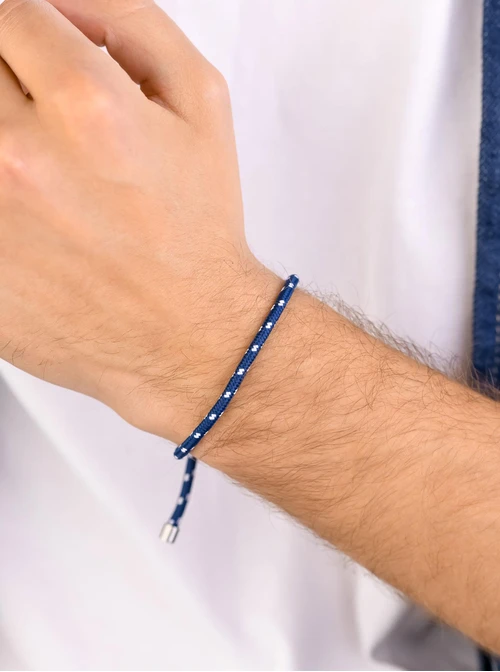 Bransoletka męska, sznurek, granatowy, stal S109285S04