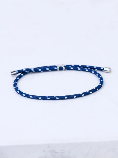 Bransoletka męska, sznurek, granatowy, stal S109285S04