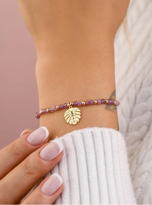 Bransoletka monstera, Turmalin, stal pozłacana S108544Z00