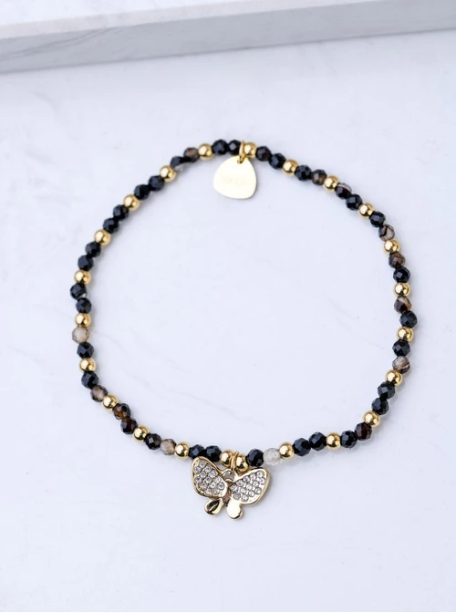 Bransoletka motylek, Agat Kawowy, stal pozłacana S108616Z00