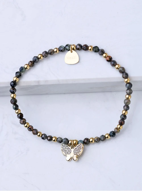 Bransoletka motylek, Jaspis, stal pozłacana S108608Z00