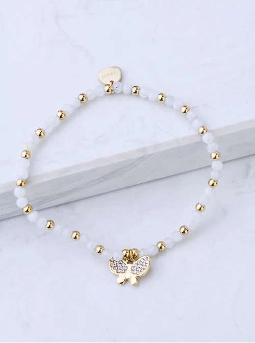 Bransoletka motylek, Kamień księżycowy, stal pozłacana S108610Z00