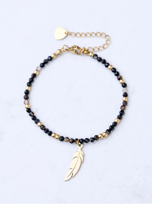 Bransoletka piórko, Agat, stal pozłacana S108582Z00