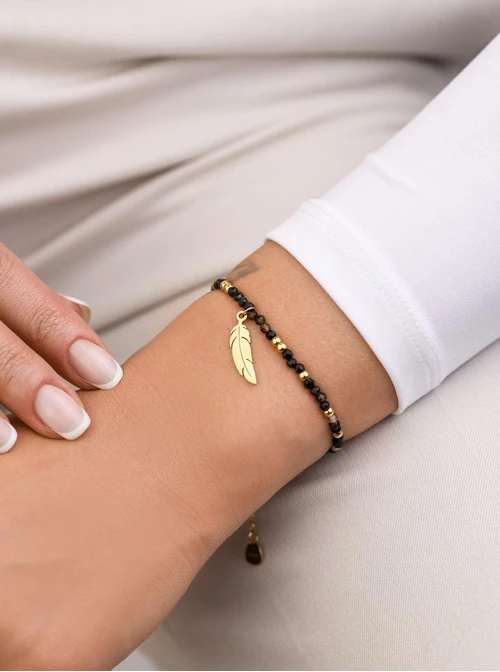 Bransoletka piórko, Agat, stal pozłacana S108582Z00