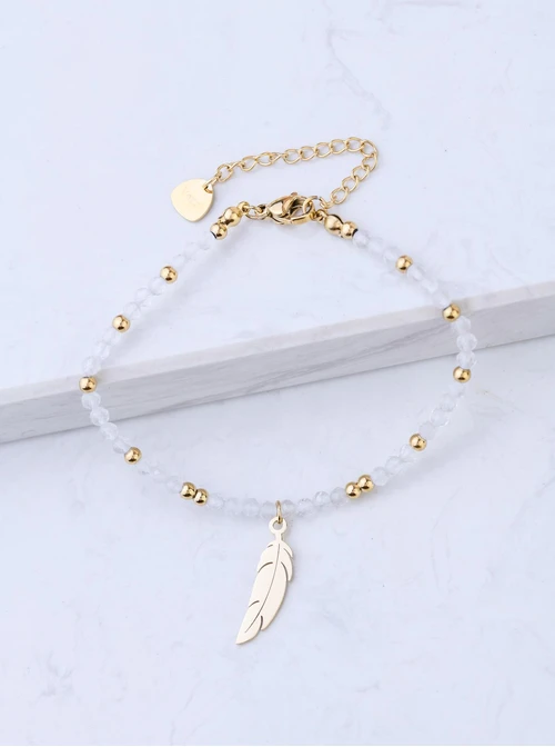 Bransoletka piórko, Kryształ Górski, stal pozłacana S108588Z00