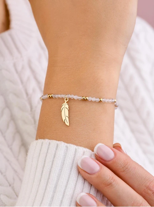 Bransoletka piórko, Kryształ Górski, stal pozłacana S108588Z00