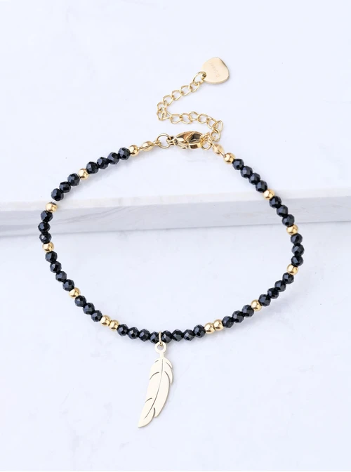 Bransoletka piórko, Onyks, stal pozłacana S108585Z00