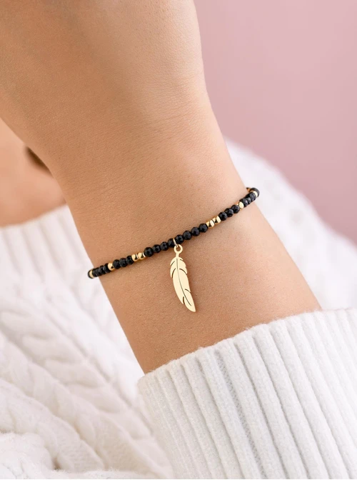 Bransoletka piórko, Onyks, stal pozłacana S108585Z00