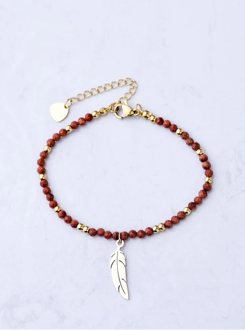 Bransoletka piórko, Piasek Pustyni, stal pozłacana S108586Z00