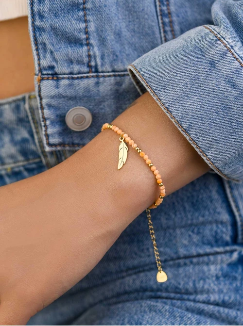 Bransoletka piórko, Żółty Turkus, stal pozłacana S108587Z00