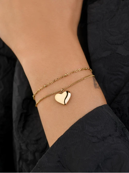 Bransoletka podwójna, serce, stal pozłacana S107944Z00