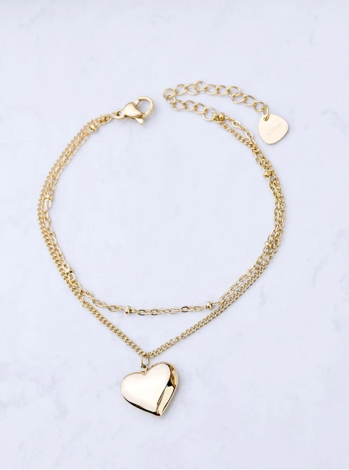 Bransoletka podwójna, serce, stal pozłacana S107944Z00