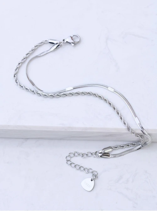 Bransoletka podwójna, żmijka, corda, srebrny S106104S00