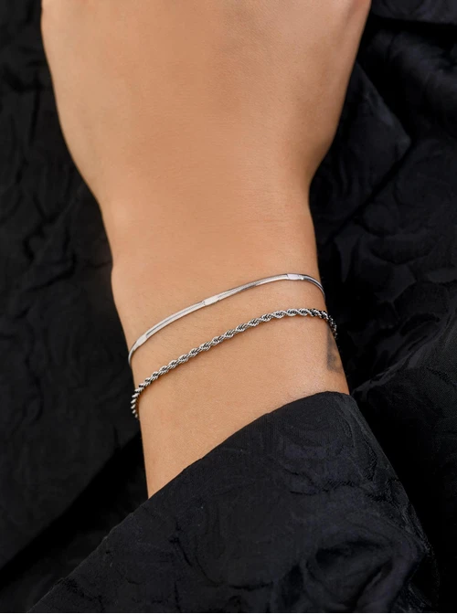 Bransoletka podwójna, żmijka, corda, srebrny S106104S00