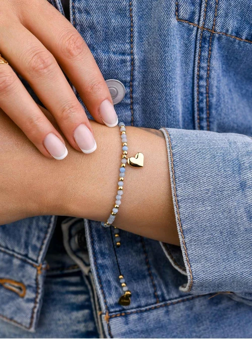 Bransoletka serce, Akwamaryn, stal pozłacana S108503Z00