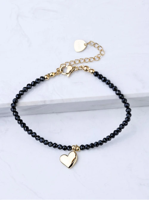 Bransoletka serce, Onyks, stal pozłacana S108681Z00