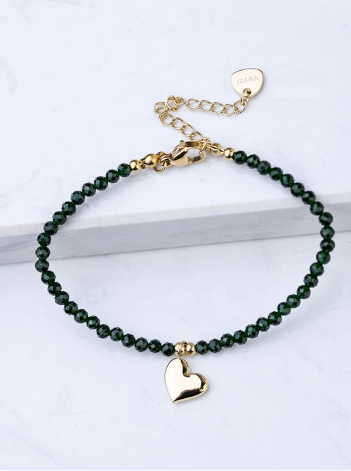 Bransoletka serce, Zielony Piaskowiec, stal pozłacana S108679Z00
