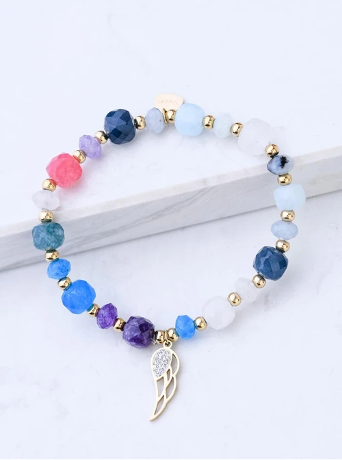 Bransoletka skrzydełko, Agat, stal pozłacana S108960Z00