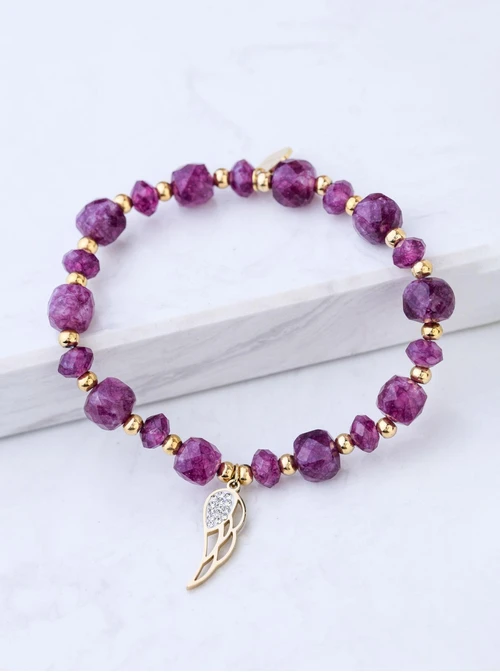 Bransoletka skrzydełko, Ametyst, stal pozłacana S108955Z00