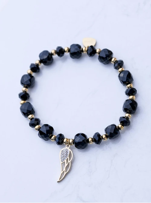 Bransoletka skrzydełko, Obsydian, stal pozłacana S108972Z00