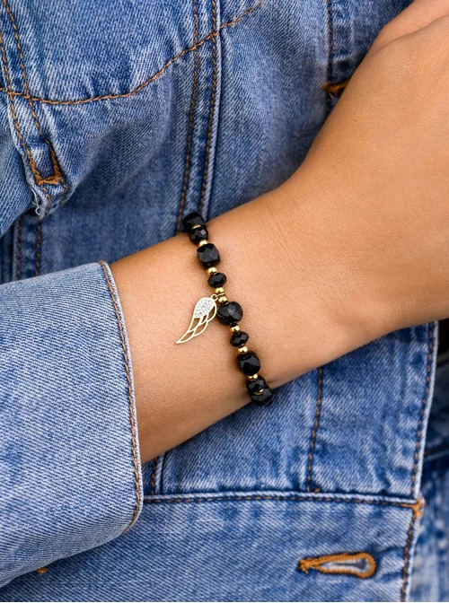 Bransoletka skrzydełko, Obsydian, stal pozłacana S108972Z00