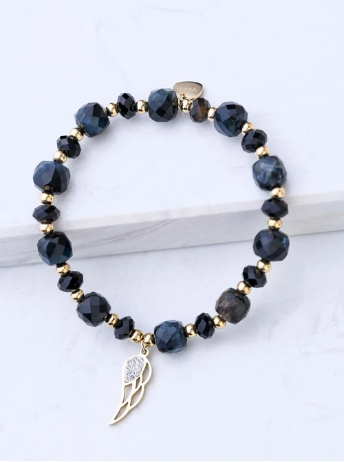 Bransoletka skrzydełko, Onyks, stal pozłacana S108953Z00