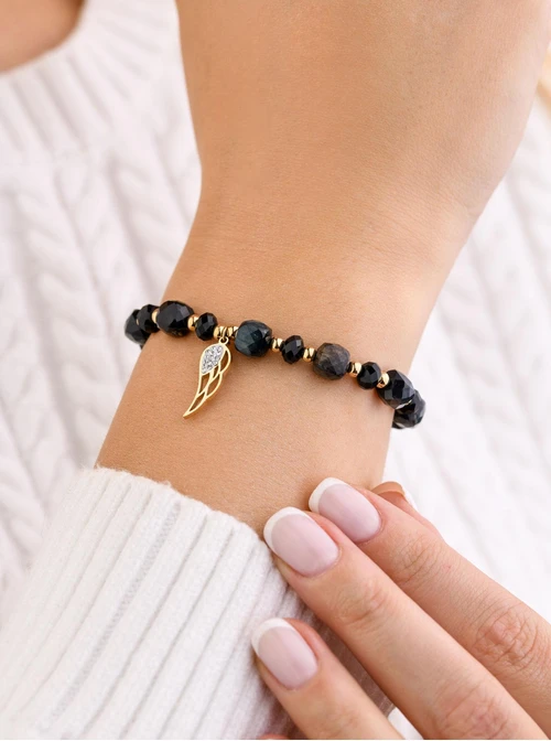 Bransoletka skrzydełko, Onyks, stal pozłacana S108953Z00