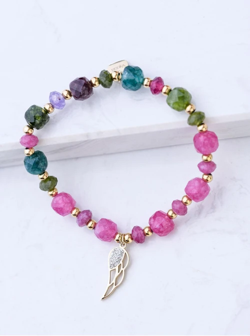 Bransoletka skrzydełko, Turmalin, stal pozłacana S108970Z00