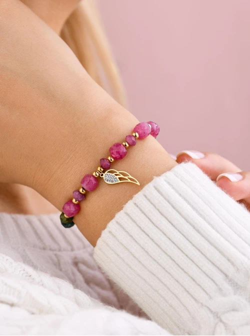 Bransoletka skrzydełko, Turmalin, stal pozłacana S108970Z00