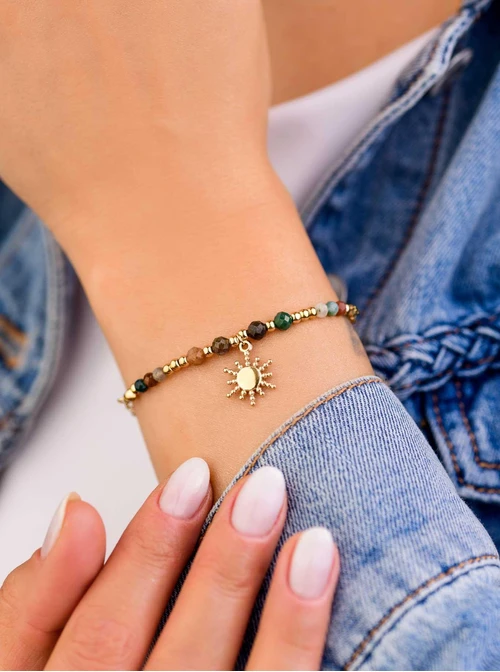 Bransoletka słoneczko, Agat Indyjski, stal pozłacana S108835Z00