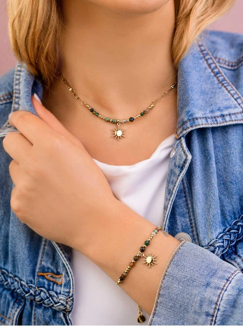 Bransoletka słoneczko, Agat Indyjski, stal pozłacana S108835Z00