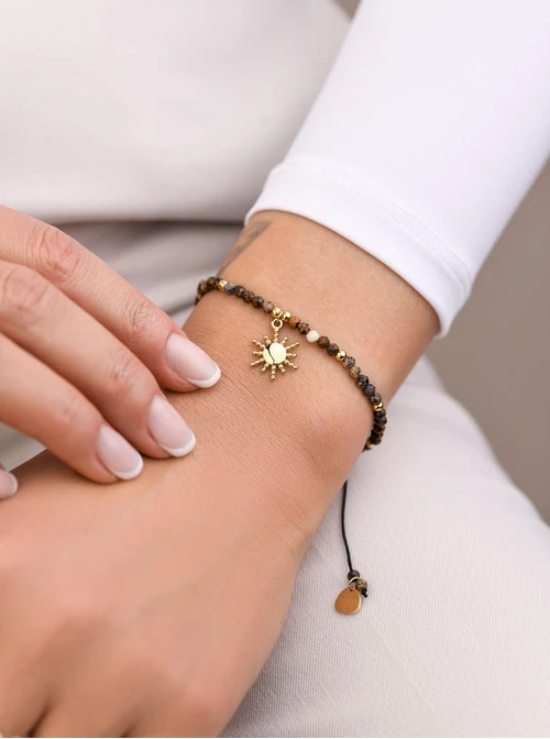 Bransoletka słoneczko, Agat, stal pozłacana S108558Z00