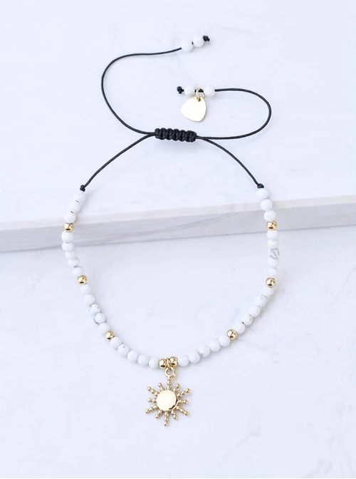 Bransoletka słoneczko, Biały Turkus, stal pozłacana S108556Z00