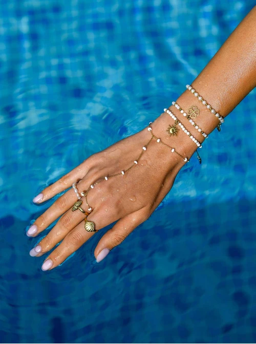 Bransoletka słoneczko, Biały Turkus, stal pozłacana S108556Z00