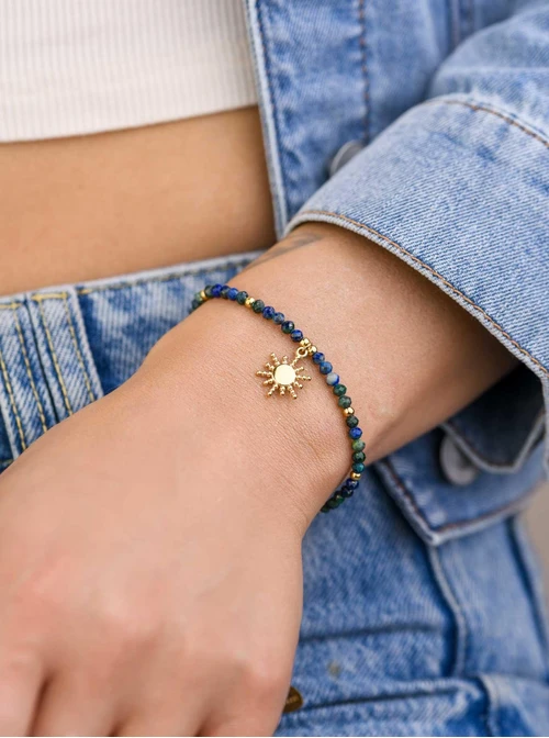 Bransoletka słoneczko, Chryzokola, stal pozłacana S108561Z00