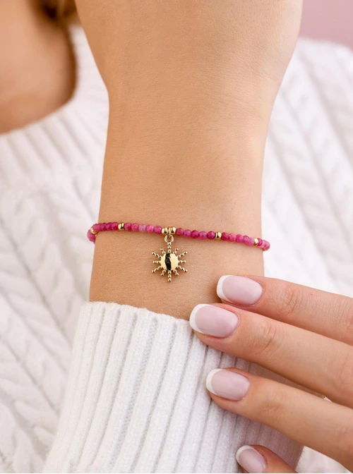 Bransoletka słoneczko, Jadeit, stal pozłacana S108559Z00