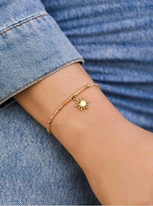 Bransoletka słoneczko, Kamień Słońca, stal pozłacana S108562Z00