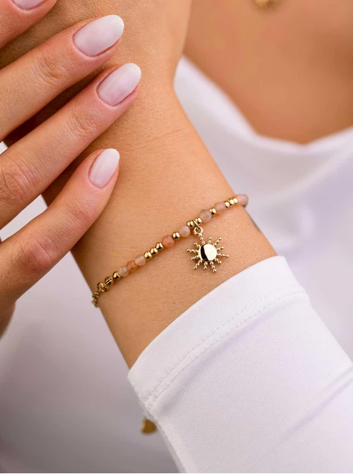 Bransoletka słoneczko, Kamień Słońca, stal pozłacana S108839Z00