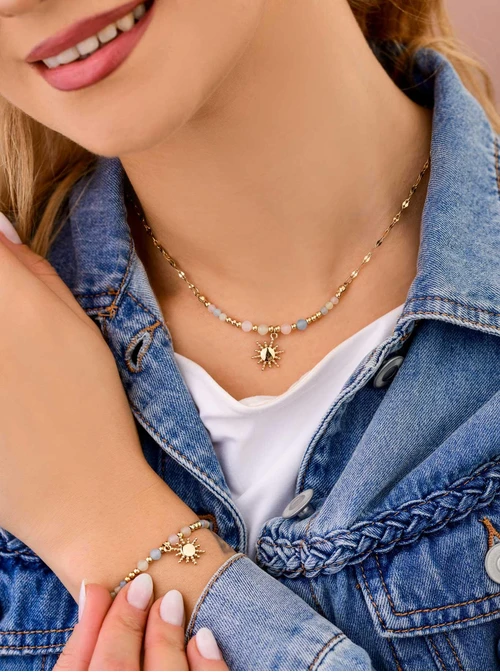 Bransoletka słoneczko, Morganit, stal pozłacana S108842Z00