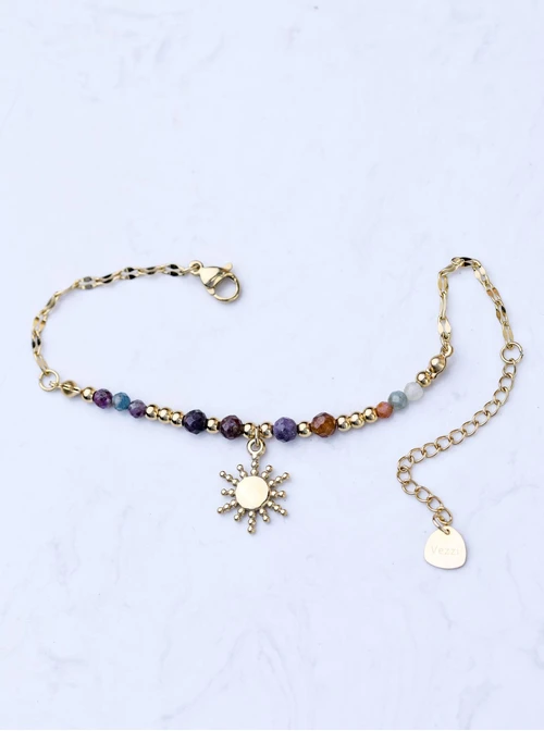 Bransoletka słoneczko, Rubin, Szafir, stal pozłacana S108840Z00