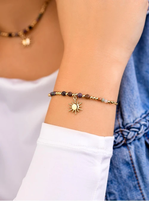 Bransoletka słoneczko, Rubin, Szafir, stal pozłacana S108840Z00